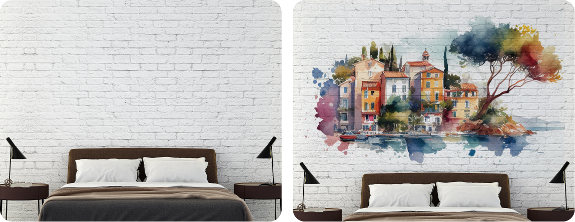 Master Bedroom Feature Wall | Brick Artistic Watercolor Mural